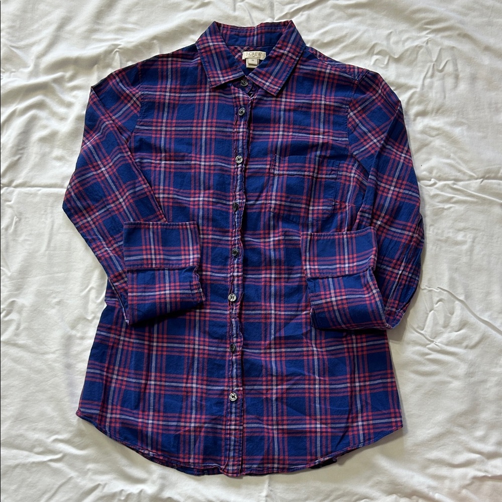J. Crew Blue and Red Womens Casual Button Down Shirt Size XS